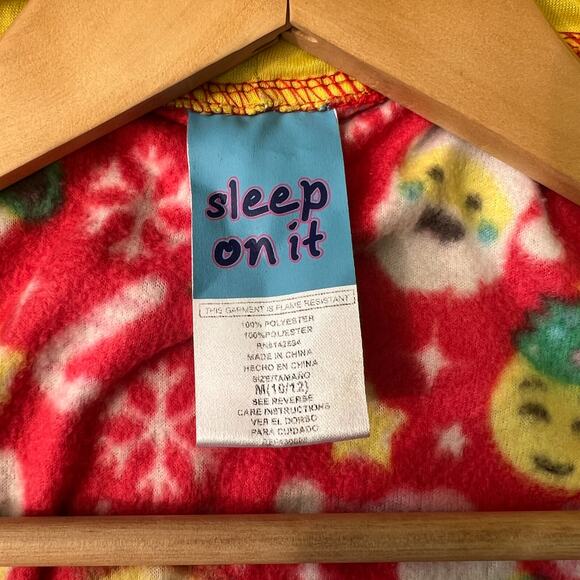 Sleep On It Emoji Christmas Union Suit Kids M 10/12 Red Santa Hooded Pajamas - Picture 4 of 9